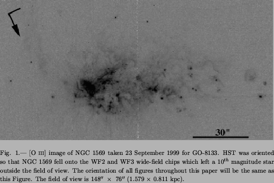 \begin{figure}\plotone{buckalew.fig1.ps}\figcaption{[O~{\sc iii}] image of NGC 1...
...iew is
148$\arcsec~\times~76\arcsec$\ (1.579 $\times$\ 0.811
kpc).}
\end{figure}